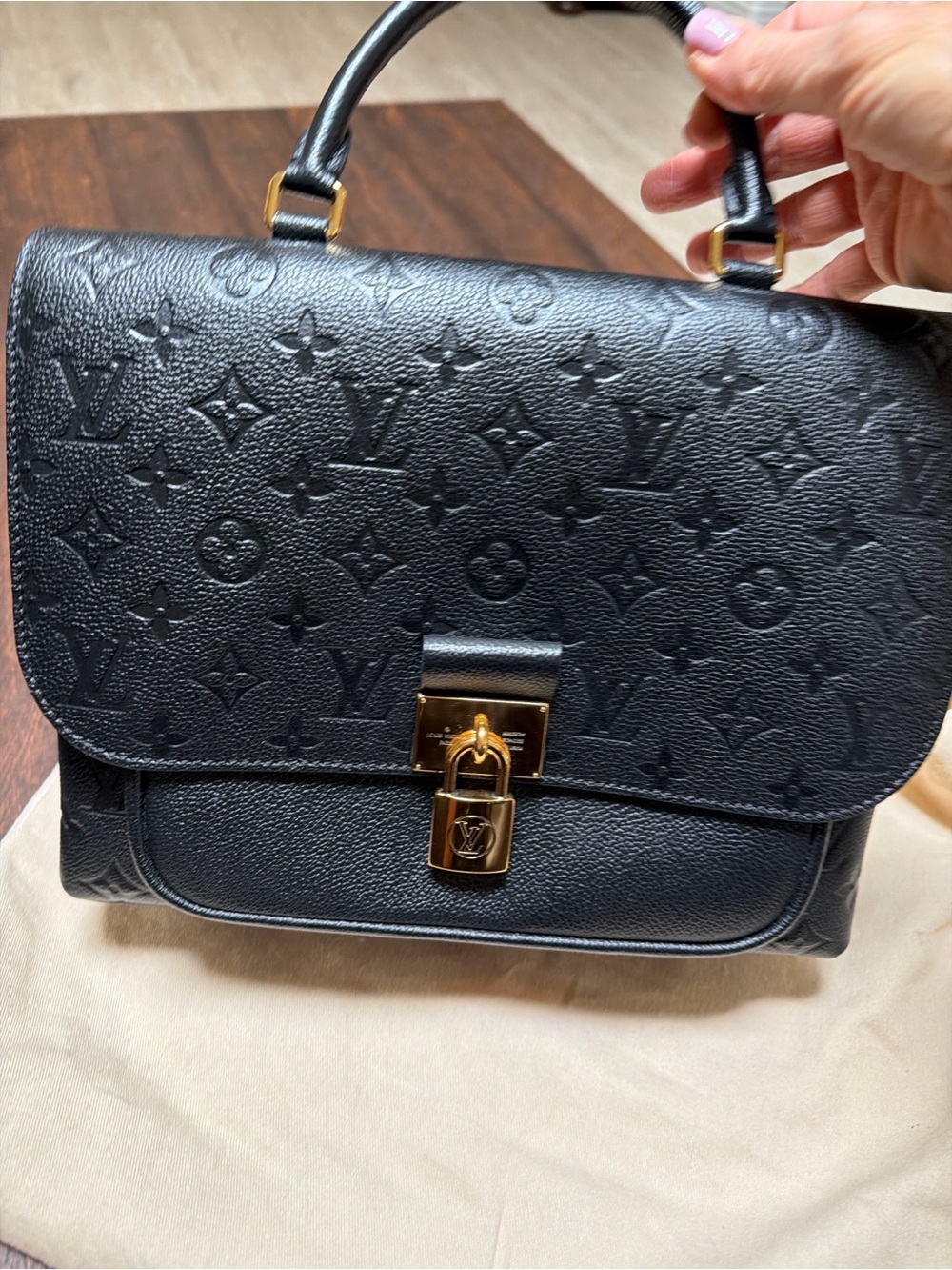 Louis Vuitton Black Monogram Empreinte Top Handle Satchel with Gold Hardware